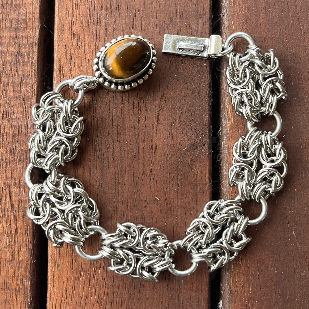 Maille stainless steel tiger eye bracelet . Handmade chain link - Picture 10 of 16